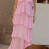 Pink Halter Ruffled Layered Maxi Dress Pink Halter Ruffled Layered Maxi Dress