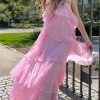 Pink Halter Ruffled Layered Maxi Dress Pink Halter Ruffled Layered Maxi Dress
