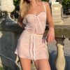 Pink Lace Bow Cami Top And Mini Skirt Set