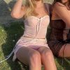 Pink Lace Bow Cami Top And Mini Skirt Set
