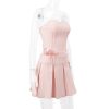 Pink Lace Up Corset And Pleated Mini Skirt Set