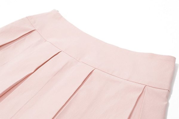 Pink Lace Up Corset And Pleated Mini Skirt Set
