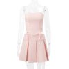 Pink Lace Up Corset And Pleated Mini Skirt Set