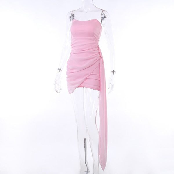 Pink Mesh Corset Draped Tube Mini Dress Pink Mesh Corset Draped Tube Mini Dress