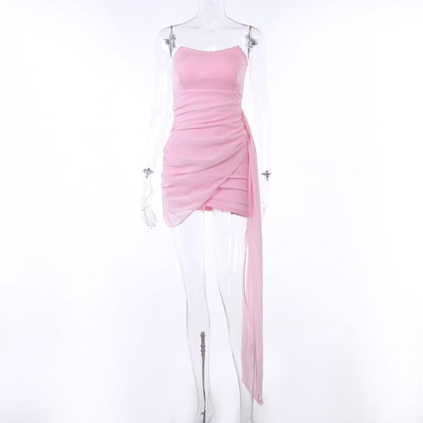 Pink Mesh Corset Draped Tube Mini Dress Pink Mesh Corset Draped Tube Mini Dress
