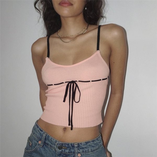 Pink Ribbed Lace Up Top Pink Ribbed Lace Up Top