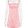 Pink Satin Square Neck Strap Mini Dress Pink Satin Square Neck Strap Mini Dress