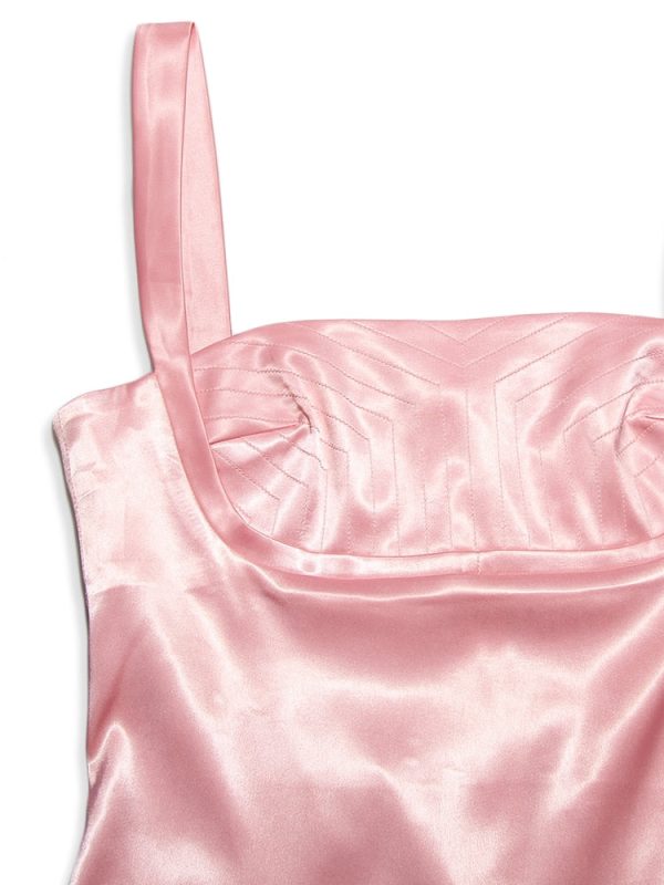 Pink Satin Square Neck Strap Mini Dress Pink Satin Square Neck Strap Mini Dress