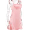Pink Satin Square Neck Strap Mini Dress Pink Satin Square Neck Strap Mini Dress