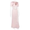 Pink Satin V-Neck Puff Sleeve Lace Patchwork Midi Dress Pink Satin V-Neck Puff Sleeve Lace Patchwork Midi Dress
