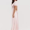 Pink Satin V-Neck Puff Sleeve Lace Patchwork Midi Dress Pink Satin V-Neck Puff Sleeve Lace Patchwork Midi Dress