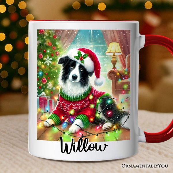 Playful Border Collie with Santa Hat Personalized Mug, Festive Canine Christmas Gift with Custom Name Playful Border Collie with Santa Hat Personalized Mug, Festive Canine Christmas Gift with Custom Name