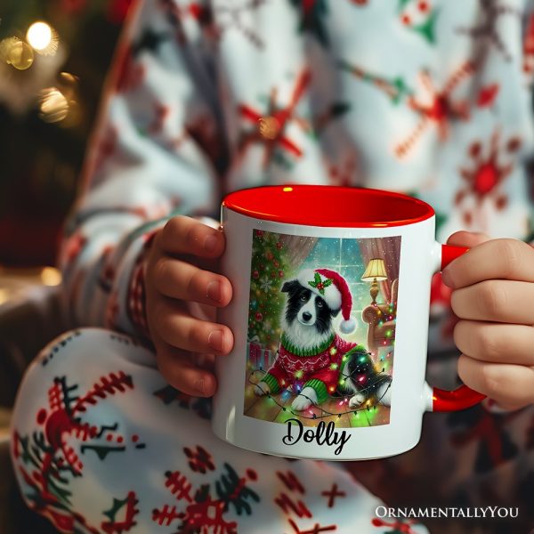 Playful Border Collie with Santa Hat Personalized Mug, Festive Canine Christmas Gift with Custom Name Playful Border Collie with Santa Hat Personalized Mug, Festive Canine Christmas Gift with Custom Name