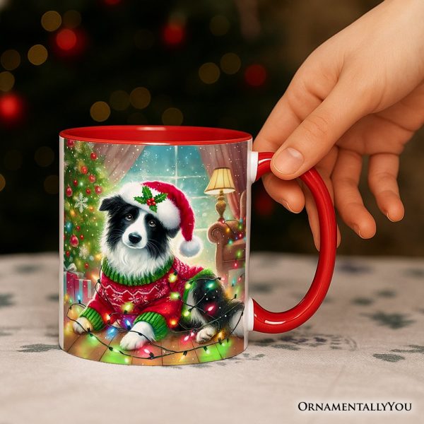 Playful Border Collie with Santa Hat Personalized Mug, Festive Canine Christmas Gift with Custom Name Playful Border Collie with Santa Hat Personalized Mug, Festive Canine Christmas Gift with Custom Name
