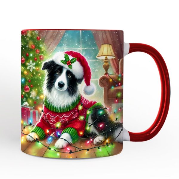 Playful Border Collie with Santa Hat Personalized Mug, Festive Canine Christmas Gift with Custom Name Playful Border Collie with Santa Hat Personalized Mug, Festive Canine Christmas Gift with Custom Name