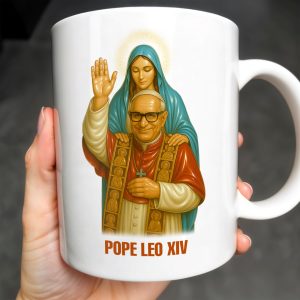 Pope Leo XIV Coffee Mug Featuring Pope and Virgin Mary - Personalized Custom Coffee Mug - FTH083_MG