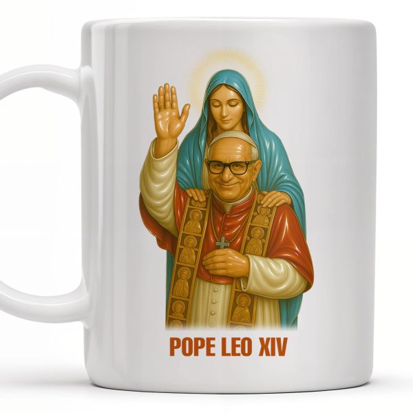 Pope Leo XIV Coffee Mug Featuring Pope and Virgin Mary - Personalized Custom Coffee Mug - FTH083_MG