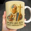 Pope Leo XIV First American Pope, Pope with American Flag - Personalized Custom Coffee Mug - FTH093_MG