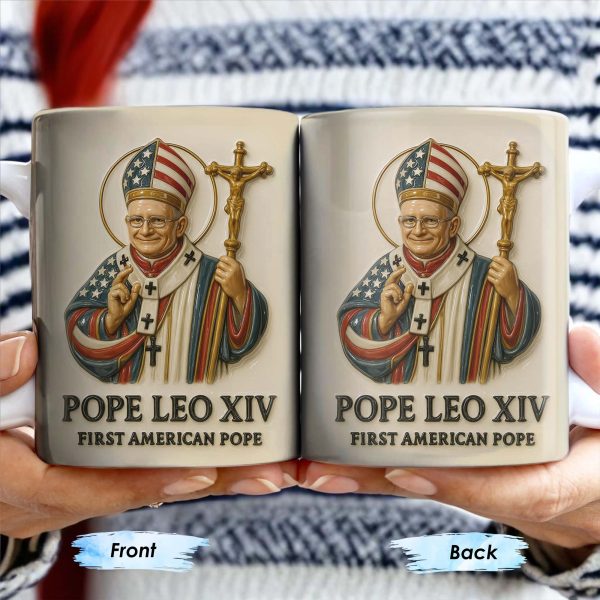 Pope Leo XIV First American Pope, Pope With American Flag And Cross - Personalized Custom Coffee Mug - FTH091_MG Pope Leo XIV First American Pope, Pope With American Flag And Cross - Personalized Custom Coffee Mug - FTH091_MG