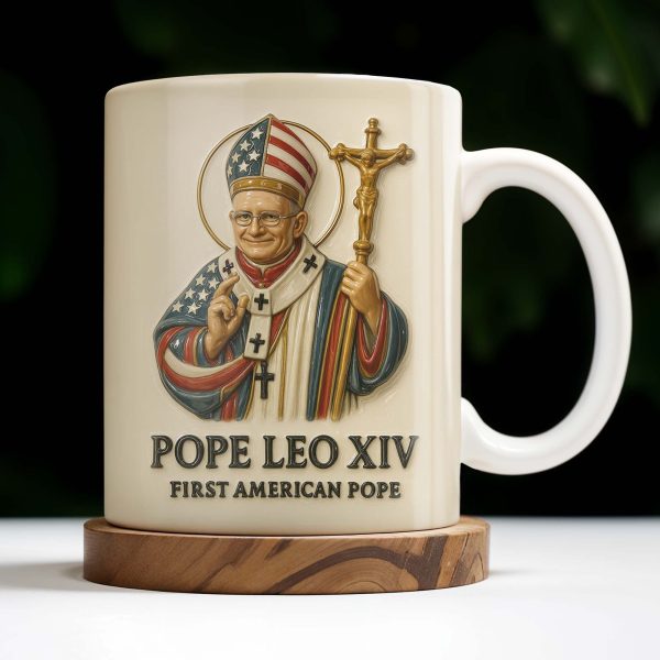 Pope Leo XIV First American Pope, Pope With American Flag And Cross - Personalized Custom Coffee Mug - FTH091_MG Pope Leo XIV First American Pope, Pope With American Flag And Cross - Personalized Custom Coffee Mug - FTH091_MG