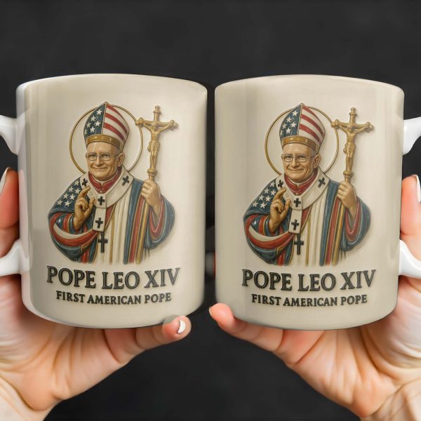 Pope Leo XIV First American Pope, Pope With American Flag And Cross - Personalized Custom Coffee Mug - FTH091_MG Pope Leo XIV First American Pope, Pope With American Flag And Cross - Personalized Custom Coffee Mug - FTH091_MG