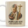 Pope Leo XIV First American Pope, Pope With American Flag And Cross - Personalized Custom Coffee Mug - FTH091_MG Pope Leo XIV First American Pope, Pope With American Flag And Cross - Personalized Custom Coffee Mug - FTH091_MG