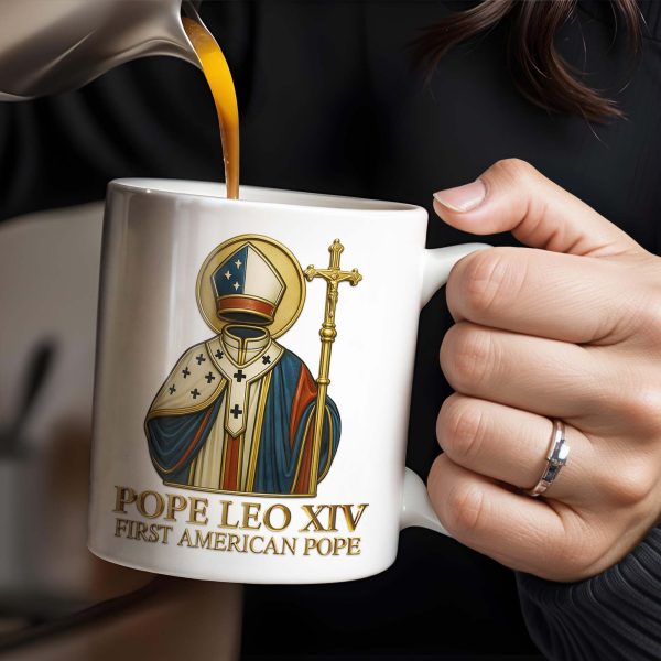 Pope Leo XIV First American Pope, Religious Attire and Cross - Personalized Custom Coffee Mug - FTH095_MG
