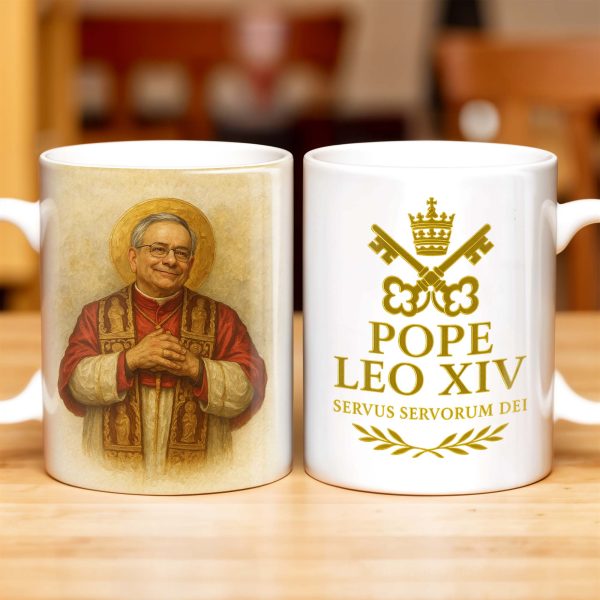 Pope Leo XIV, Servus Servorum Dei, Portrait and Religious Emblem - Personalized Custom Coffee Mug - FTH085_MG Pope Leo XIV, Servus Servorum Dei, Portrait and Religious Emblem - Personalized Custom Coffee Mug - FTH085_MG