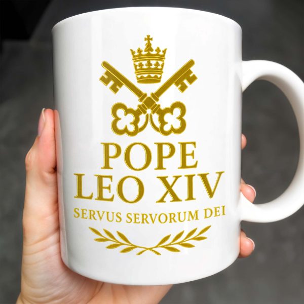 Pope Leo XIV, Servus Servorum Dei, Portrait and Religious Emblem - Personalized Custom Coffee Mug - FTH085_MG Pope Leo XIV, Servus Servorum Dei, Portrait and Religious Emblem - Personalized Custom Coffee Mug - FTH085_MG