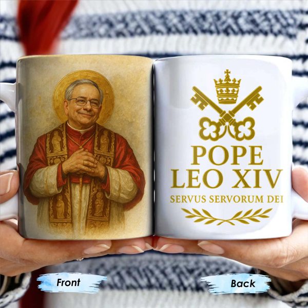 Pope Leo XIV, Servus Servorum Dei, Portrait and Religious Emblem - Personalized Custom Coffee Mug - FTH085_MG Pope Leo XIV, Servus Servorum Dei, Portrait and Religious Emblem - Personalized Custom Coffee Mug - FTH085_MG