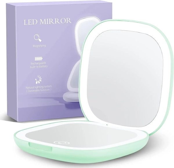 Portable Led Makeup Mirror With 1X/5X Magnification, Usb Rechargeable