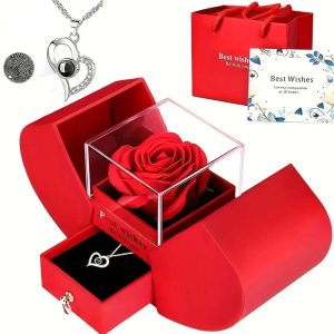 Preserved Rose Box with Necklace Gift Set