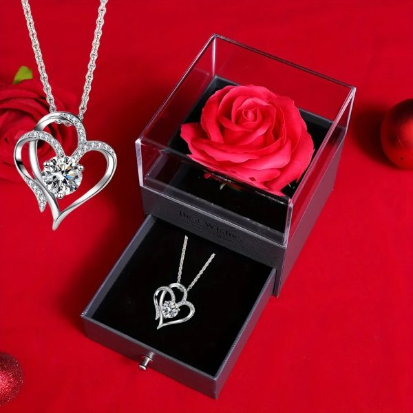 Preserved Rose Gift Box with Heart Necklace for Special Occasions Preserved Rose Gift Box with Heart Necklace for Special Occasions