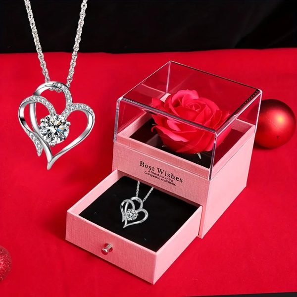 Preserved Rose Gift Box with Heart Necklace for Special Occasions Preserved Rose Gift Box with Heart Necklace for Special Occasions