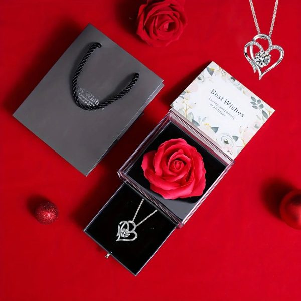 Preserved Rose Gift Box with Heart Necklace for Special Occasions Preserved Rose Gift Box with Heart Necklace for Special Occasions