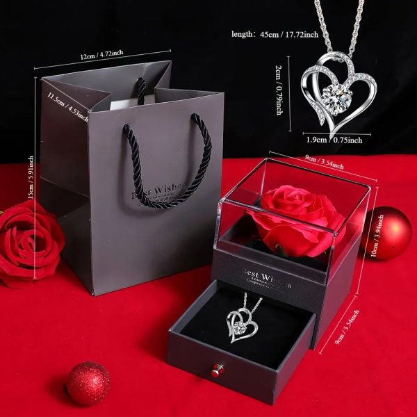 Preserved Rose Gift Box with Heart Necklace for Special Occasions Preserved Rose Gift Box with Heart Necklace for Special Occasions