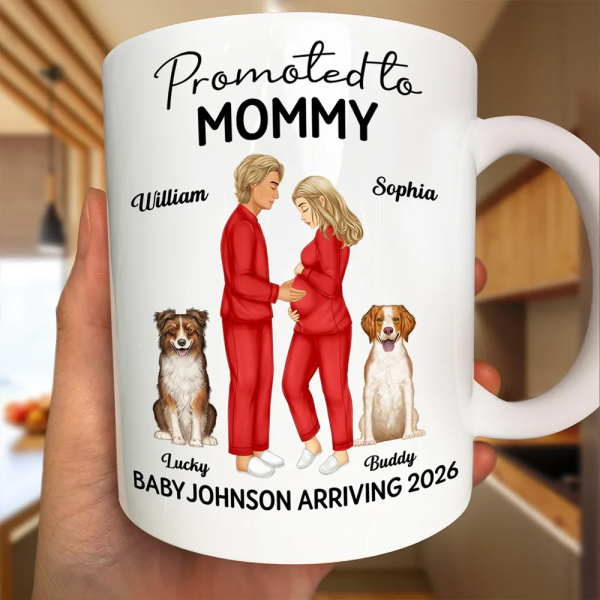 Promoted To Mommy & Daddy Baby Arriving - Personalized White Edge-to-Edge Mug Promoted To Mommy & Daddy Baby Arriving - Personalized White Edge-to-Edge Mug