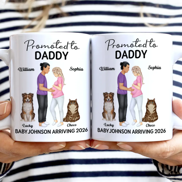 Promoted To Mommy & Daddy Baby Arriving - Personalized White Edge-to-Edge Mug Promoted To Mommy & Daddy Baby Arriving - Personalized White Edge-to-Edge Mug