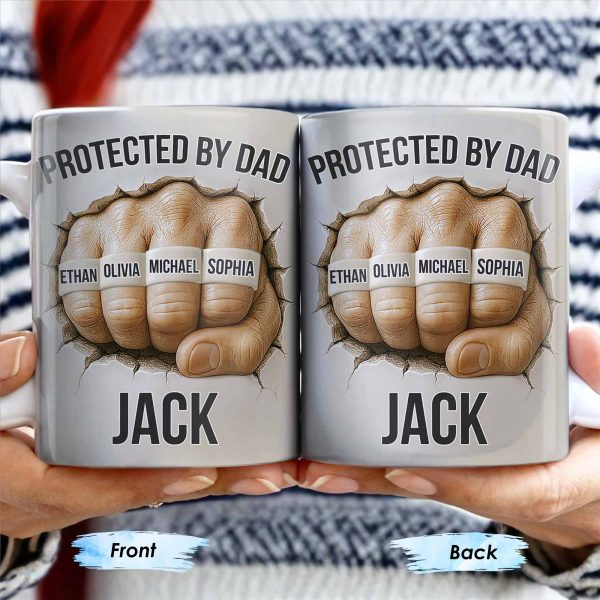 Protected By Dad Clutched Fist Design - Personalized Custom Coffee Mug - DAD264_MG Protected By Dad Clutched Fist Design - Personalized Custom Coffee Mug - DAD264_MG