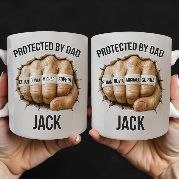 Protected By Dad Clutched Fist Design - Personalized Custom Coffee Mug - DAD264_MG Protected By Dad Clutched Fist Design - Personalized Custom Coffee Mug - DAD264_MG