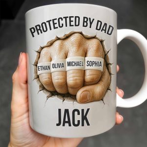 Protected By Dad Clutched Fist Design - Personalized Custom Coffee Mug - DAD264_MG