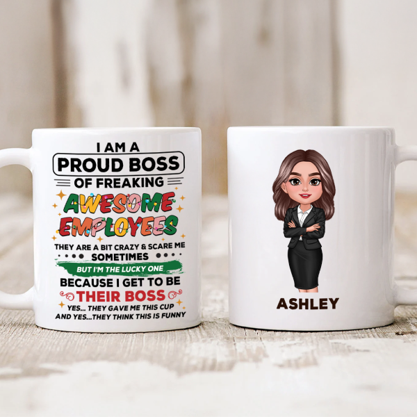 Proud Boss Of Freaking Awesome Employees Personalized Mug, Funny Christmas Gift For Boss Proud Boss Of Freaking Awesome Employees Personalized Mug, Funny Christmas Gift For Boss
