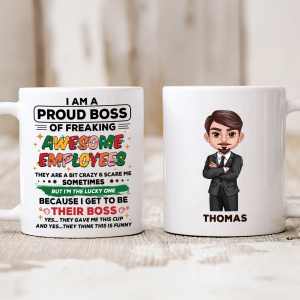 Proud Boss Of Freaking Awesome Employees Personalized Mug, Funny Christmas Gift For Boss