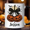 Pumpkin Cherries Coquette Bow Personalized Mug, Retro Halloween Gift with Custom Name Pumpkin Cherries Coquette Bow Personalized Mug, Retro Halloween Gift with Custom Name