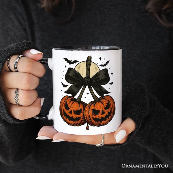 Pumpkin Cherries Coquette Bow Personalized Mug, Retro Halloween Gift with Custom Name Pumpkin Cherries Coquette Bow Personalized Mug, Retro Halloween Gift with Custom Name