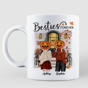 Pumpkin Head Best Friends Sisters Fall Season Front Porch Personalized Mug (11oz)
