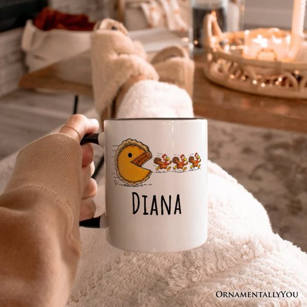 Pumpkin Pie Chasing Turkeys Funny Personalized Mug, Retro Thanksgiving Fall Vibes Gift with Custom Name Pumpkin Pie Chasing Turkeys Funny Personalized Mug, Retro Thanksgiving Fall Vibes Gift with Custom Name