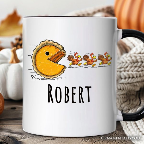 Pumpkin Pie Chasing Turkeys Funny Personalized Mug, Retro Thanksgiving Fall Vibes Gift with Custom Name Pumpkin Pie Chasing Turkeys Funny Personalized Mug, Retro Thanksgiving Fall Vibes Gift with Custom Name