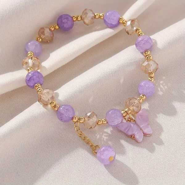 Purple Butterfly Beaded Stretch Bracelet Purple Butterfly Beaded Stretch Bracelet