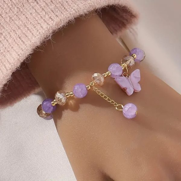 Purple Butterfly Beaded Stretch Bracelet Purple Butterfly Beaded Stretch Bracelet
